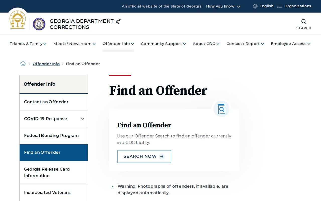 Georgia Department of Corrections Find an Offender page for Wilkinson County state-custody records