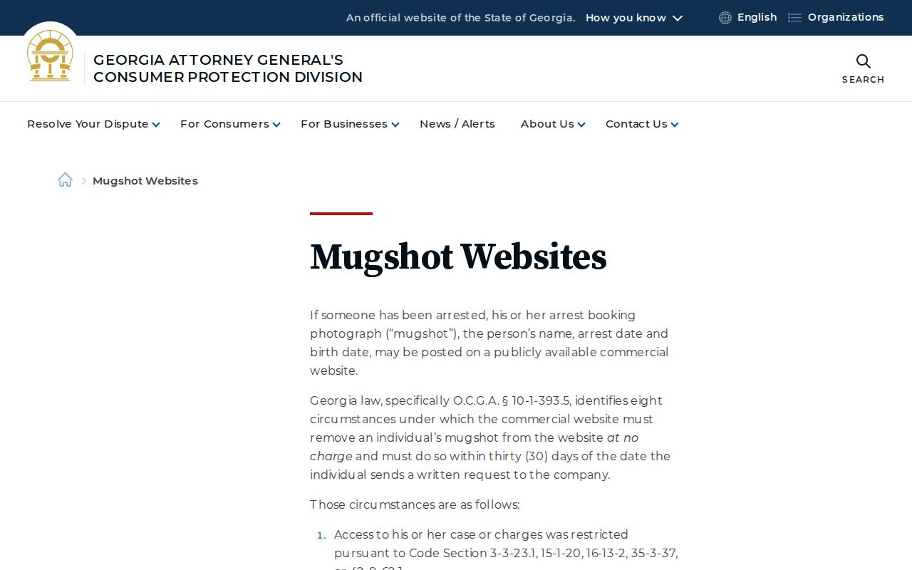 Georgia mugshot law and consumer protection page for Wilkinson County records research